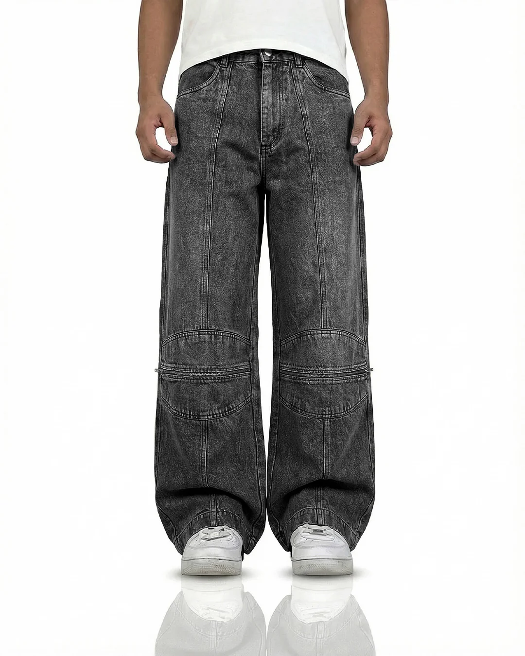 Zipper Denim Baggy Jeans - Image 5