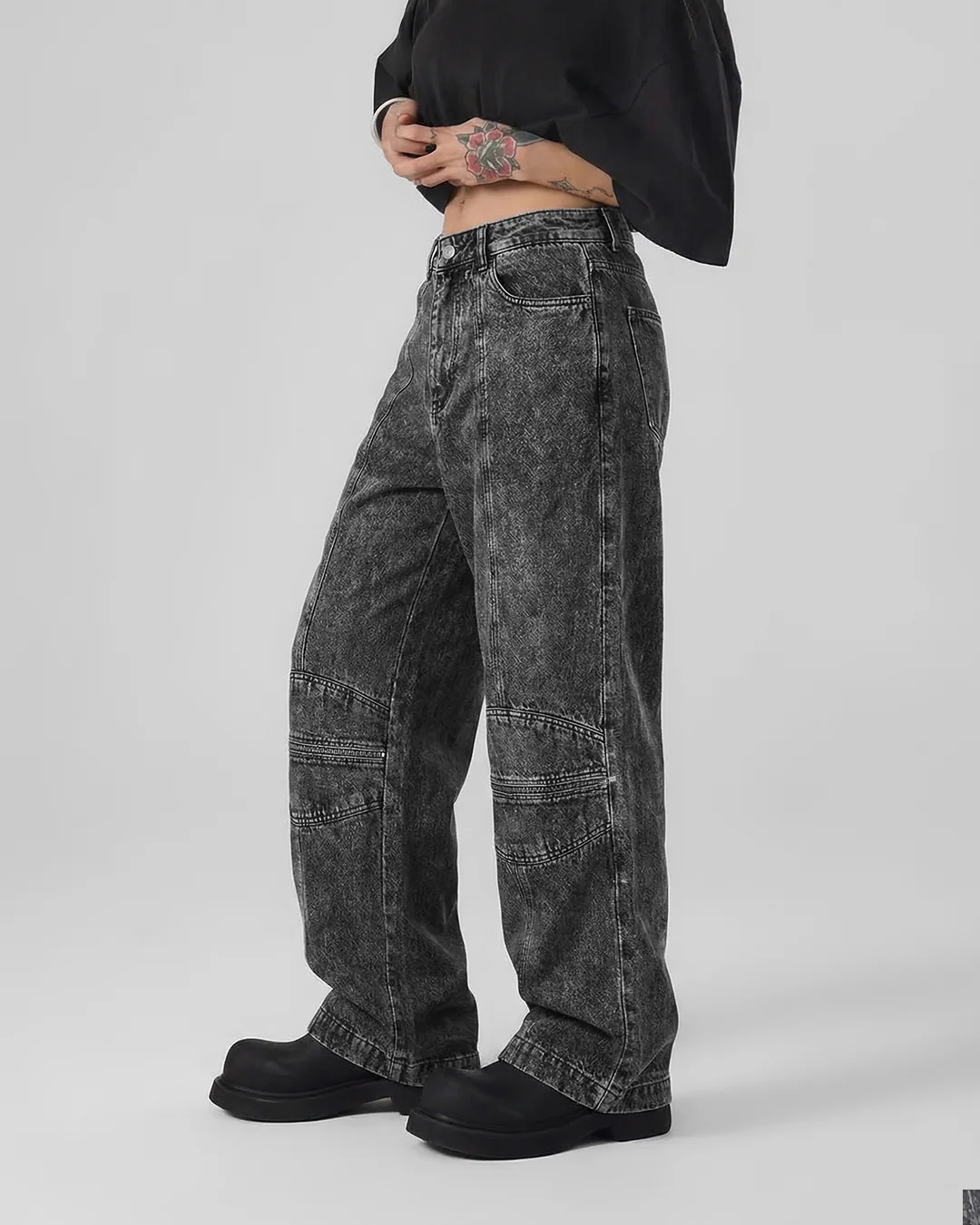 Zipper Denim Baggy Jeans - Image 8