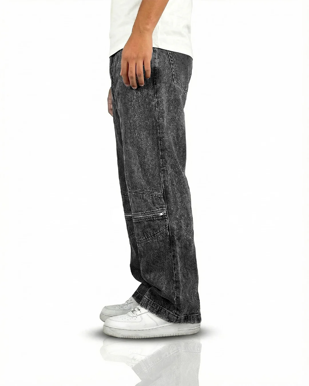 Zipper Denim Baggy Jeans - Image 9
